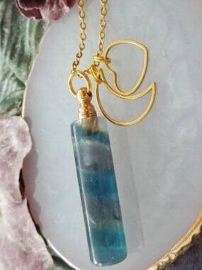 Natural Rainbow Fluorite Crystal Vial Pendant Necklace Celestial Charms